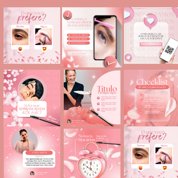 Canva Pack Design De Sobrancelhas Micropigmentacao e Cilios BONUS