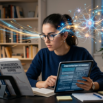 Pessoa lendo com velocidade e alta concentração, com elementos gráficos de neurônios e velocidade ao redor, representando o método Metaleitura LDE de Renato Alves.