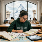 Estudante focada em Humanas com elementos de Monte Olimpo e método Sniper, representando o curso Extensivo PRO Terra Negra.