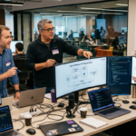 Os engenheiros de IA Daniel Romero, Rafael Ponte e Alberto Souza discutindo conceitos avançados de RAG, LLMs e engenharia de IA para desenvolvedores.