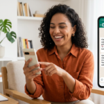 Pessoa usando Meu Assessor no WhatsApp para organizar finanças e agenda com IA.