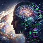 Ilustração digital de uma cabeça humana dividida, metade em uma matrix digital e metade iluminada por padrões cósmicos, símbolos de ufologia e documentos ocultos, representando o despertar da consciência para a 'Única Verdade'.