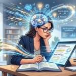 Pessoa lendo rapidamente com símbolos de neurociência e velocidade, representando o Curso Leitura Dinâmica Metaleitura (LDE).