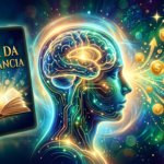 Imagem conceitual de uma cabeça humana estilizada atraindo símbolos de abundância e prosperidade com um campo magnético, representando o e-book O Imã da Abundância.