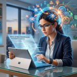 Pessoa lendo rapidamente um livro ou tablet com símbolos de neurociência e velocidade, ilustrando as técnicas de leitura dinâmica e memorização do Curso Metaleitura de Renato Alves.