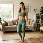 Mulher com abdômen firme e sem diástase após o parto, representando o sucesso do Método Abdômen Power (MAP).