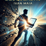 Capa conceitual do livro digital 'Vidas Bloqueadas' de Ivan Maia, mostrando uma pessoa se libertando de amarras com luz, simbolizando o destravamento pessoal.