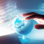 Mão de estudante atraindo letras cirílicas luminosas, simbolizando a aquisição e o domínio da língua russa.