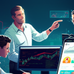 Grupo de traders colaborando e aprendendo com mentores em frente a telas com gráficos de Forex e Cripto, representando a comunidade TakerZ PRO.