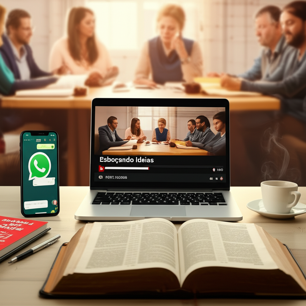 Pessoa estudando a Bíblia aberta com laptop e smartphone, representando o Curso Conheça Sua Bíblia Capa a Capa.