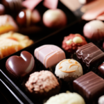 Variados doces gourmet de alta confeitaria da Chef Ísis Alvarez, artisticamente embalados em caixas de presente sofisticadas com laços, prontos para presentear.