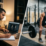 Estudante de Educação Física EAD do Instituto Óliver em cenário de estudo e treino, representando flexibilidade e alta performance.