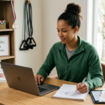 Pessoa estudando Bacharelado em Educação Física EAD em um laptop, representando o ensino online e flexível do Instituto Óliver.