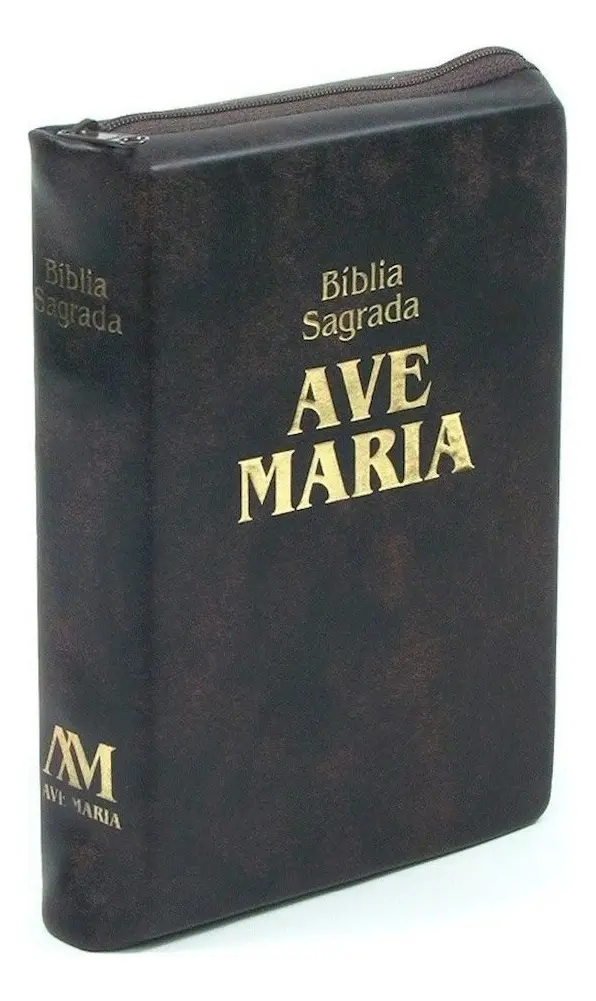 Bíblia Sagrada Ave Maria com zíper marrom tamanho médio