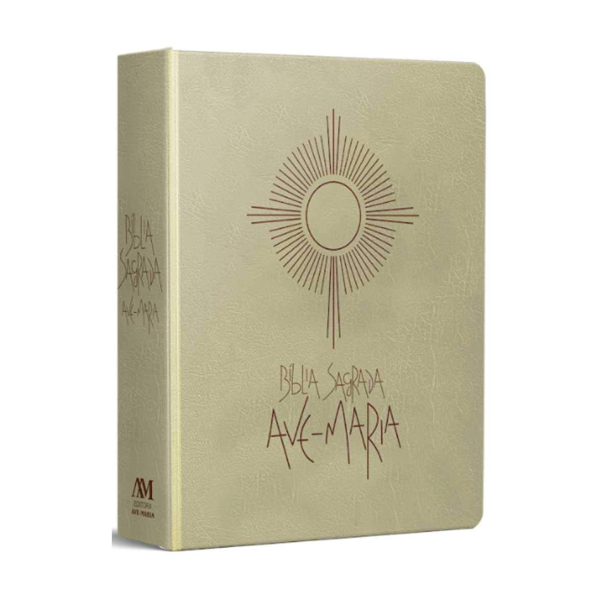 Capa em couro sintético da Bíblia Ave Maria edição especial Eucaristia, ideal para catequizandos e primeira comunhão
