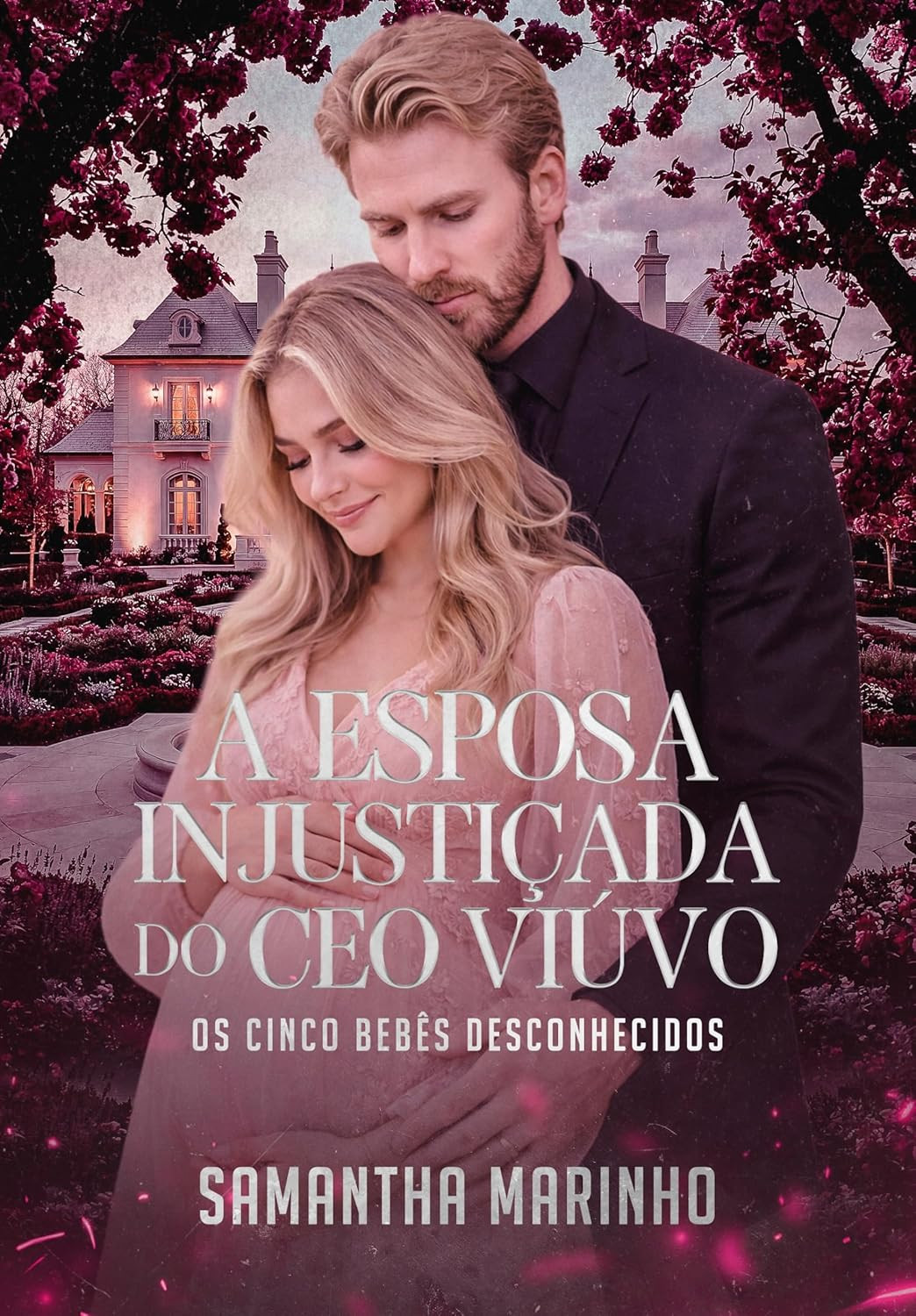 capa do eBook A Esposa Injustiçada do CEO Viúvo – Os Cinco Bebês Desconhecidos: Amor em Dose Extra, romance adulto, mulher grávida, magnata frio, incêndio no fundo