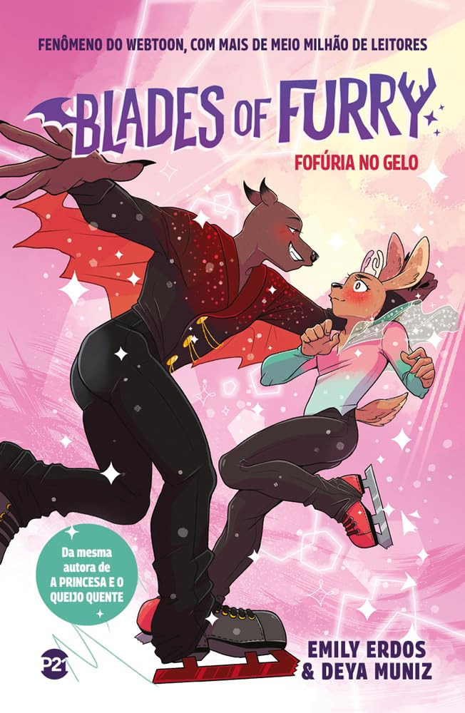 capa do livro Blades of Furry: Fofúria no gelo mostrando Emile e Radu em duelo de patinação de combate