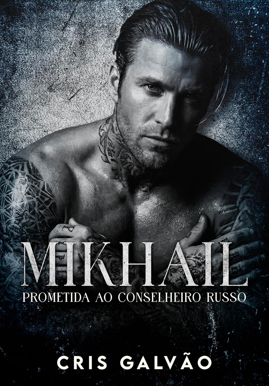 capa do romance Mikhail Prometida ao Conselheiro Russo, mulher forte em sapatilhas de balé e homem russo mafioso, romance de máfia e casamento arranjado