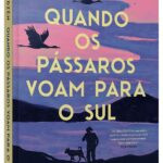 capa do livro Quando os pássaros voam para o sul de Lisa Ridzén – cena de Bo caminhando com seu cão na neve sueca com pássaros migrando ao fundo