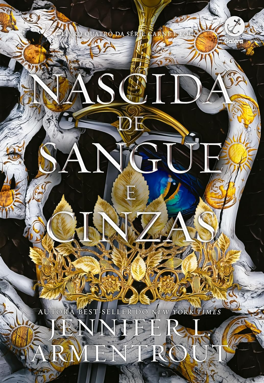 Capa do livro Nascida de sangue e Cinzas (Vol. 4 – Carne e Fogo) de Jennifer L. Armentrout, edição em português, com Sera e Nyktos em cenário de batalha de sangue e cinzas