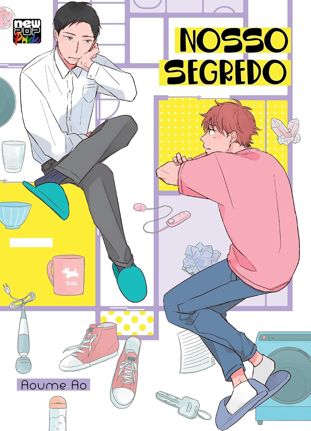 Capa do mangá Nosso Segredo (Volume Único) de Aoume Ao, mostrando Yukiteru e Sr. Ando em um quarto de pensão em Tóquio com atmosfera erótica sutil