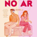 capa do livro O amor está no ar de B.K. Borison – romance de comédia romântica com Lucie e Aiden no estúdio de rádio