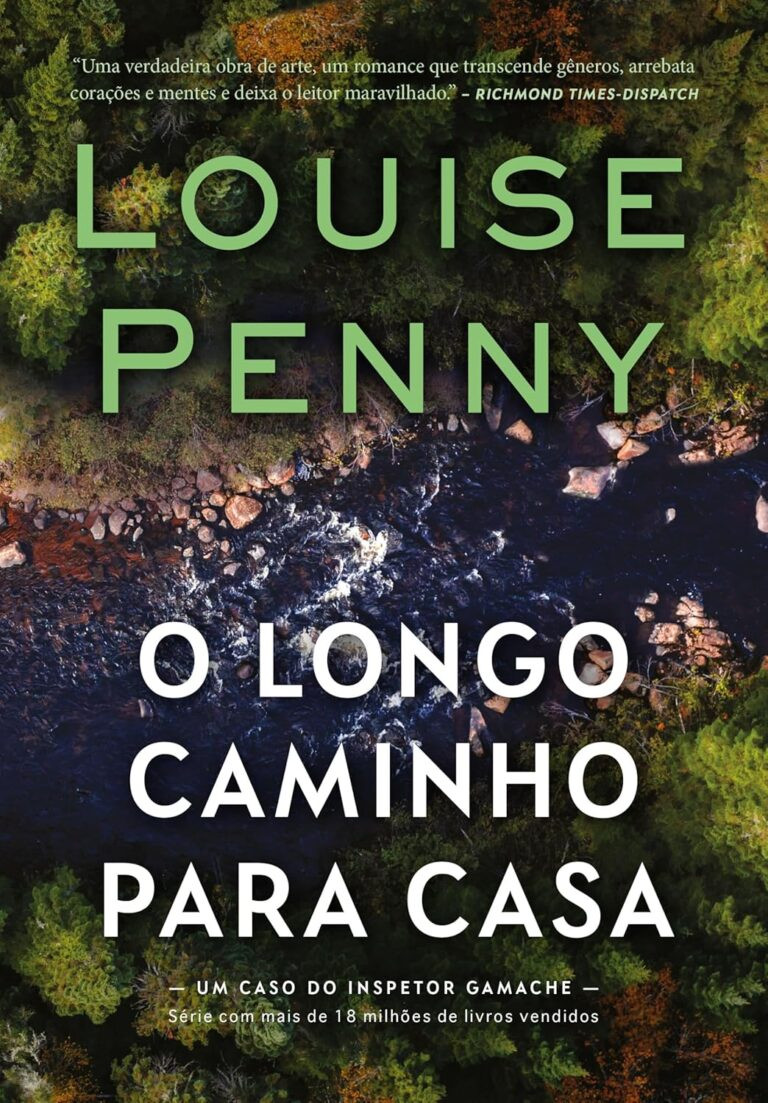 Capa do livro O longo caminho para casa (Inspetor Gamache - Livro 10) de Louise Penny, mostrando Armand Gamache, seu cão Henri e uma estrada nevoenta no Quebec