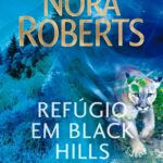 Capa do eBook Refúgio em Black Hills de Nora Roberts – casal romântico, puma e montanhas Black Hills com elementos Sioux
