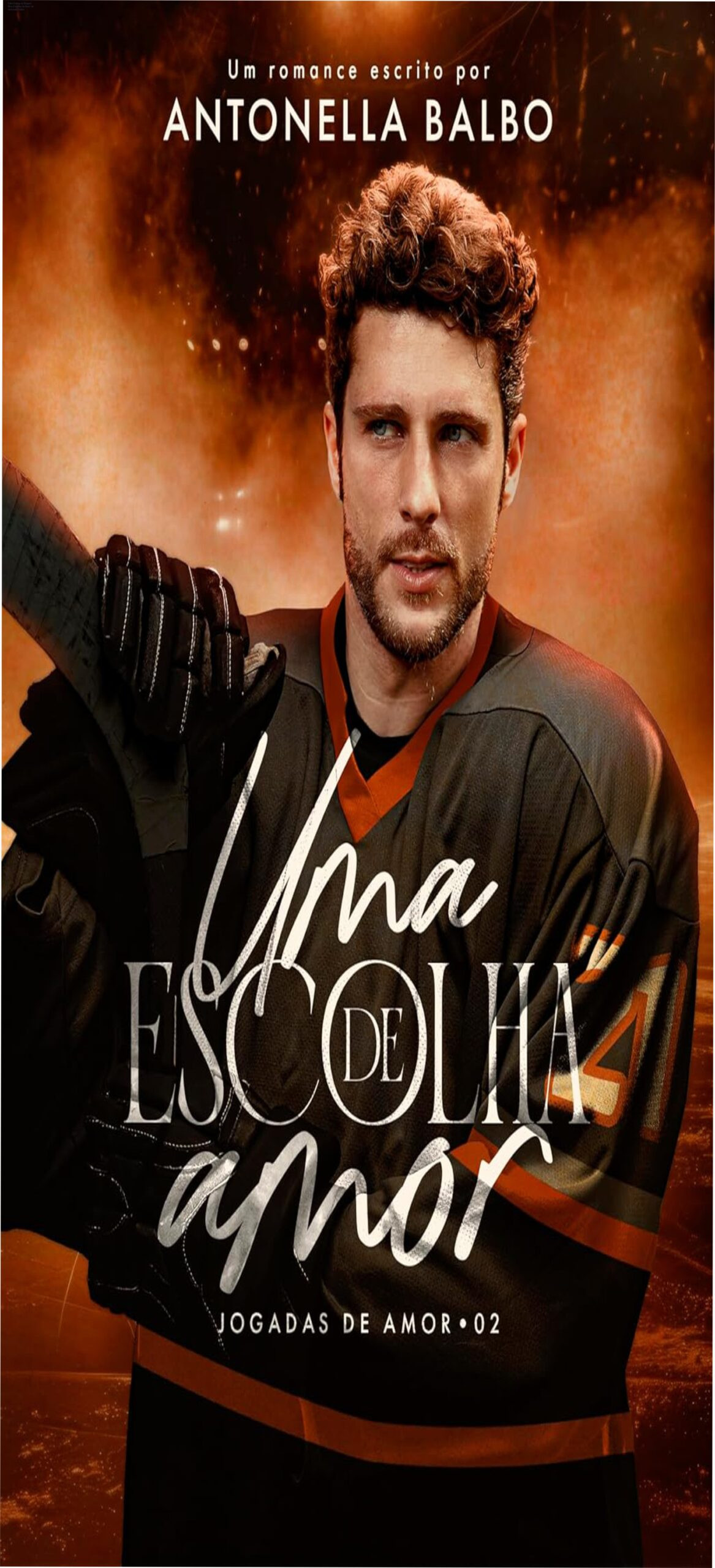 Fake Dating no Hóquei: Uma Escolha de Amor de Antonella Balbo 1 Capa do livro Uma Escolha de Amor de Antonella Balbo, romance fake dating entre jogador de hóquei e fisioterapeuta