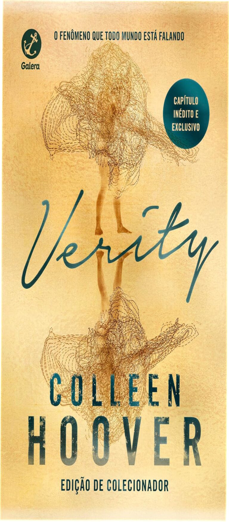 Capa dura do livro Verity de Colleen Hoover, edição de colecionador, mostrando o título em destaque e detalhes do capítulo extra