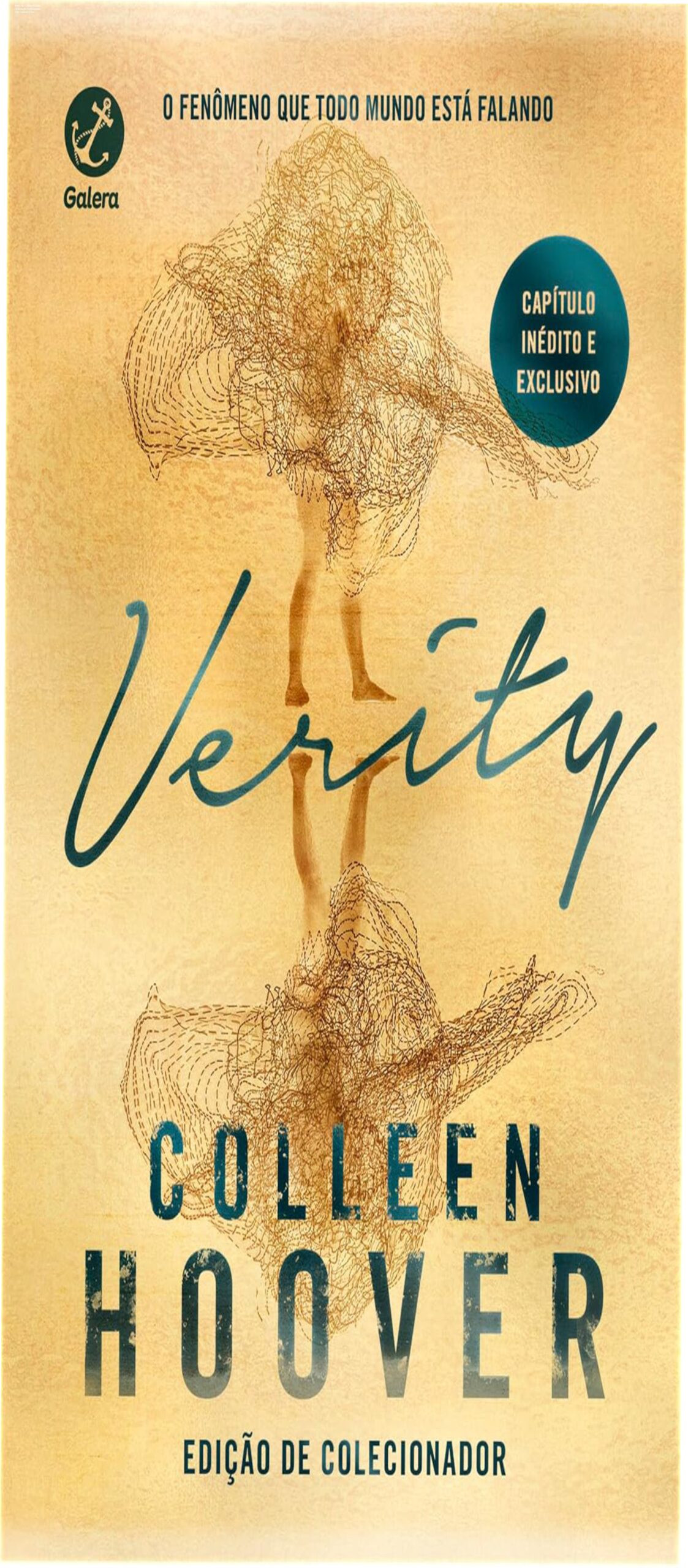 Capa dura do livro Verity de Colleen Hoover, edição de colecionador, mostrando o título em destaque e detalhes do capítulo extra