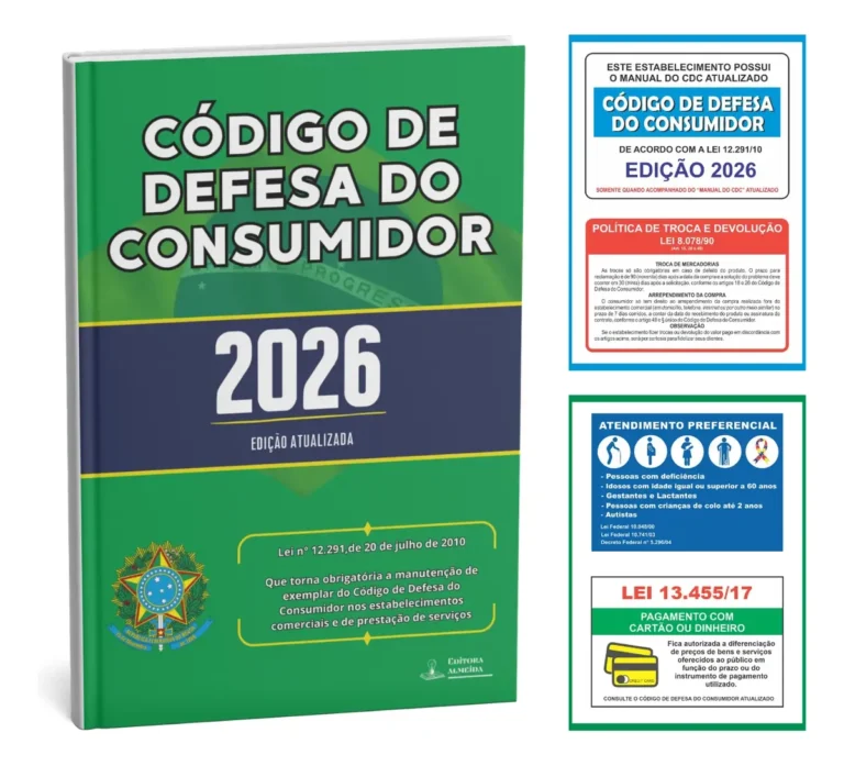Código de Defesa do Consumidor 2026 Editora Almeida edição atualizada com placas adesivas para balcões comerciais