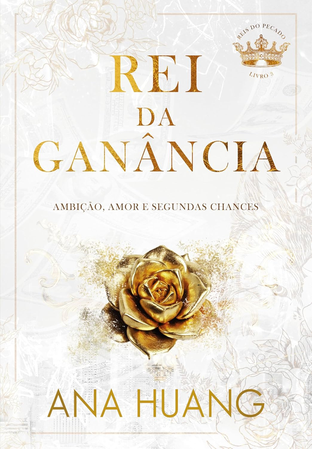 Dominic Davenport e Alessandra em cenário corporativo de Wall Street, romance contemporâneo 'Rei da Ganância'