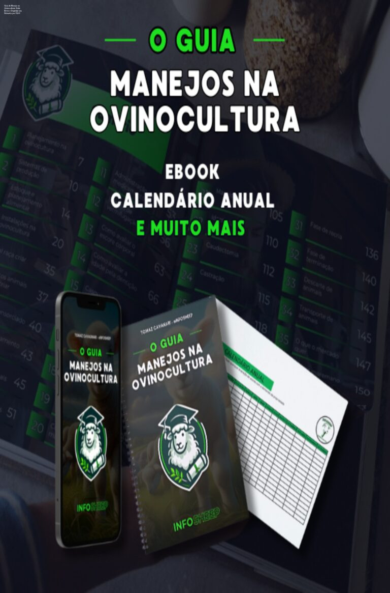 Capa do Guia de Manejo na Ovinocultura mostrando planilhas de controle e calendário de vacinação para produtores rurais