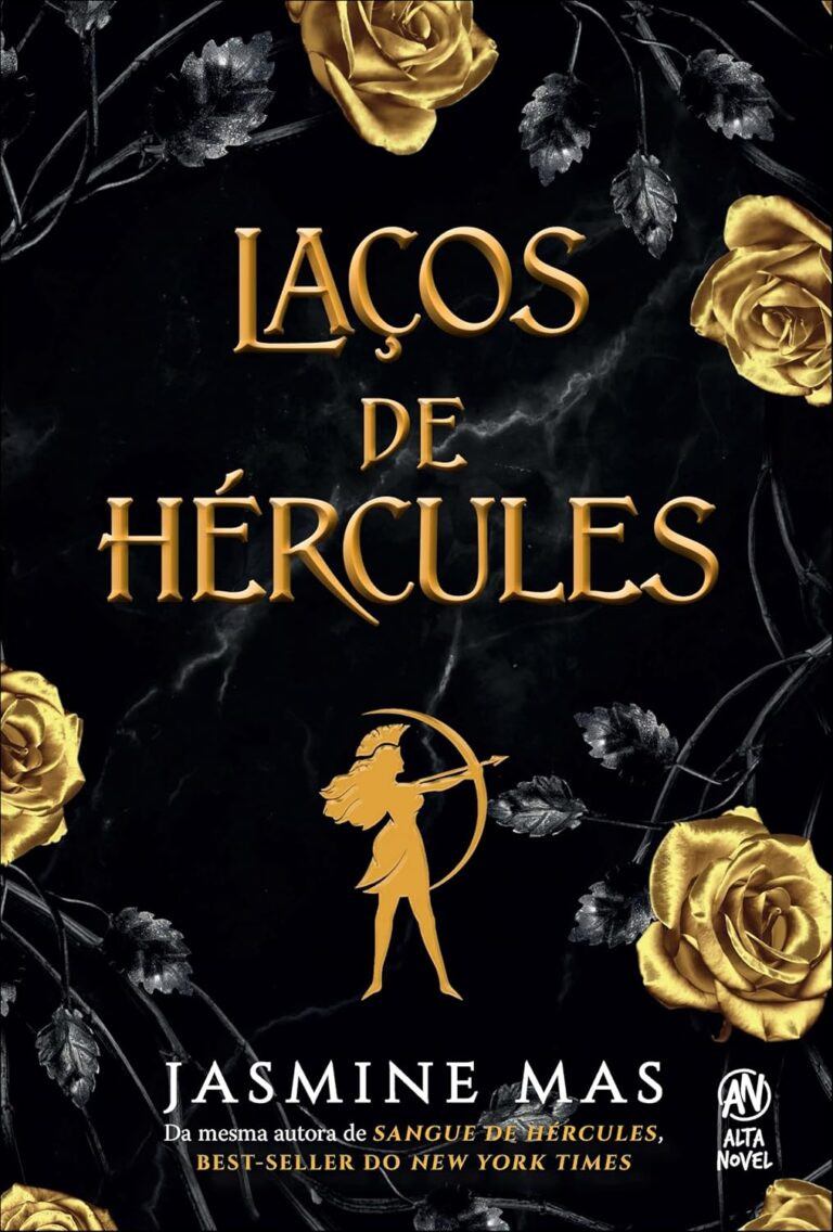 capa do livro Laços de Hércules de Jasmine Mas com Hércules segurando um laço e a protagonista Alexis em cenário da Grécia Antiga