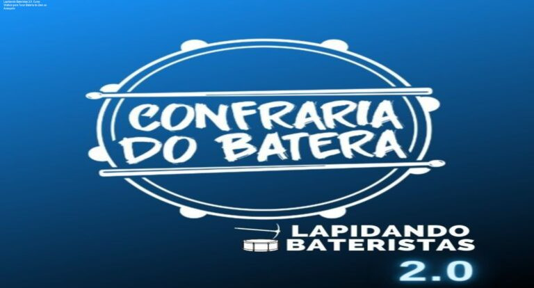 Imagem do curso Lapidando Bateristas 2.0 mostrando baquetas, partitura sincronizada e benefício de acesso vitalício