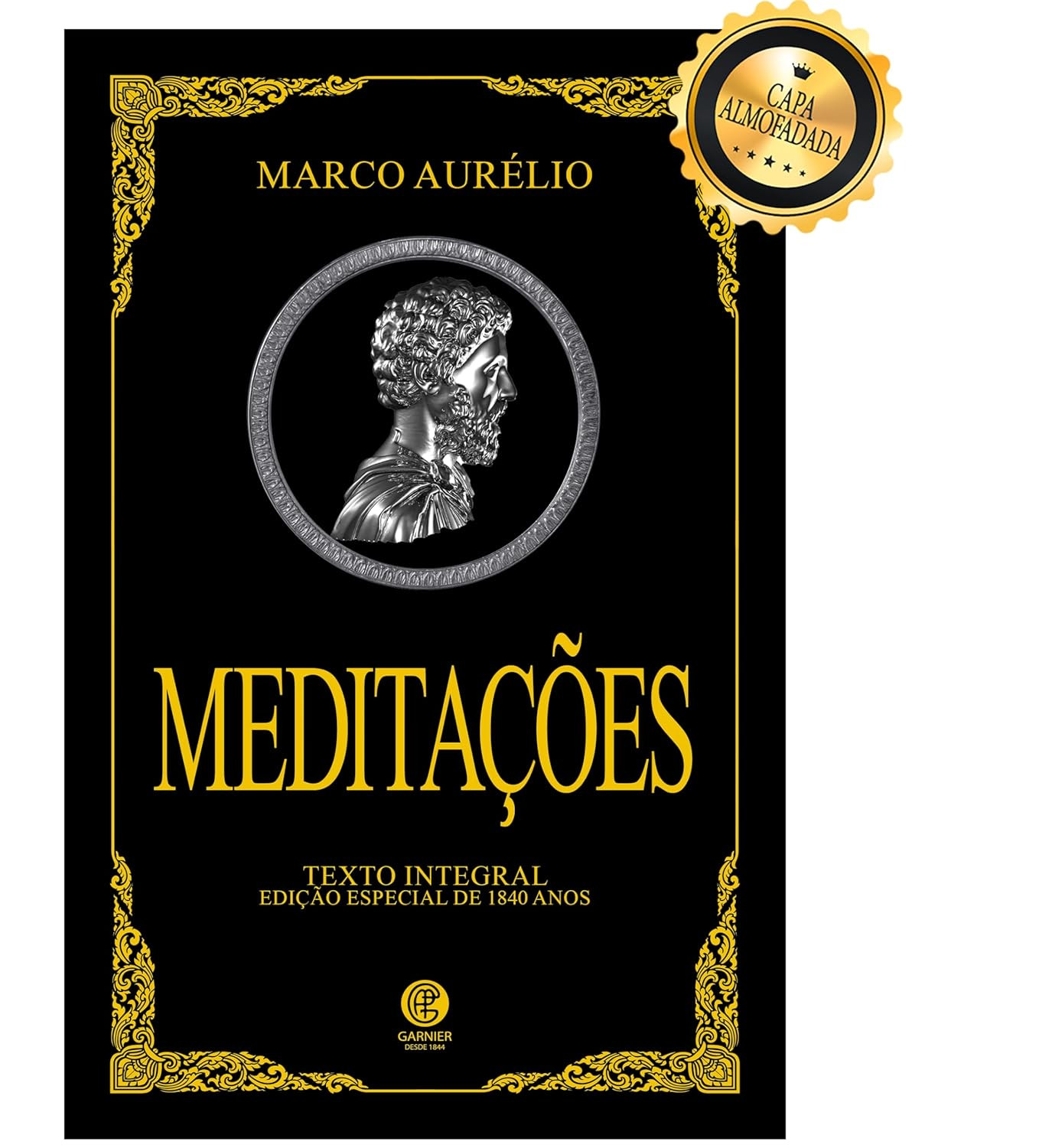 capa dura almofadada do livro Meditações de Marco Aurélio edição de luxo com marcador de fitilho
