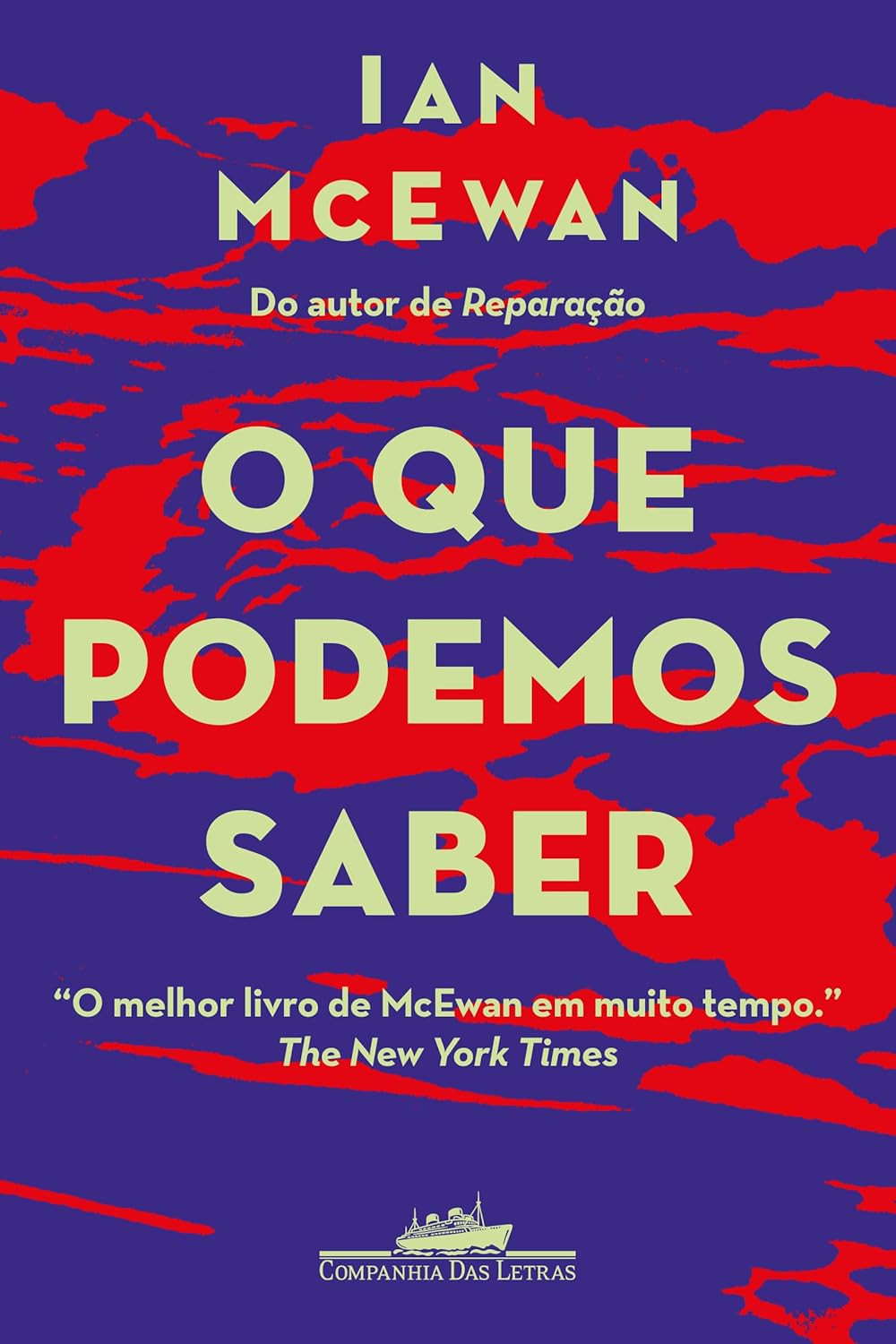 Capa ilustrada do livro O que podemos saber de Ian McEwan, com cenário pós-catástrofe climática e a busca por um poema perdido
