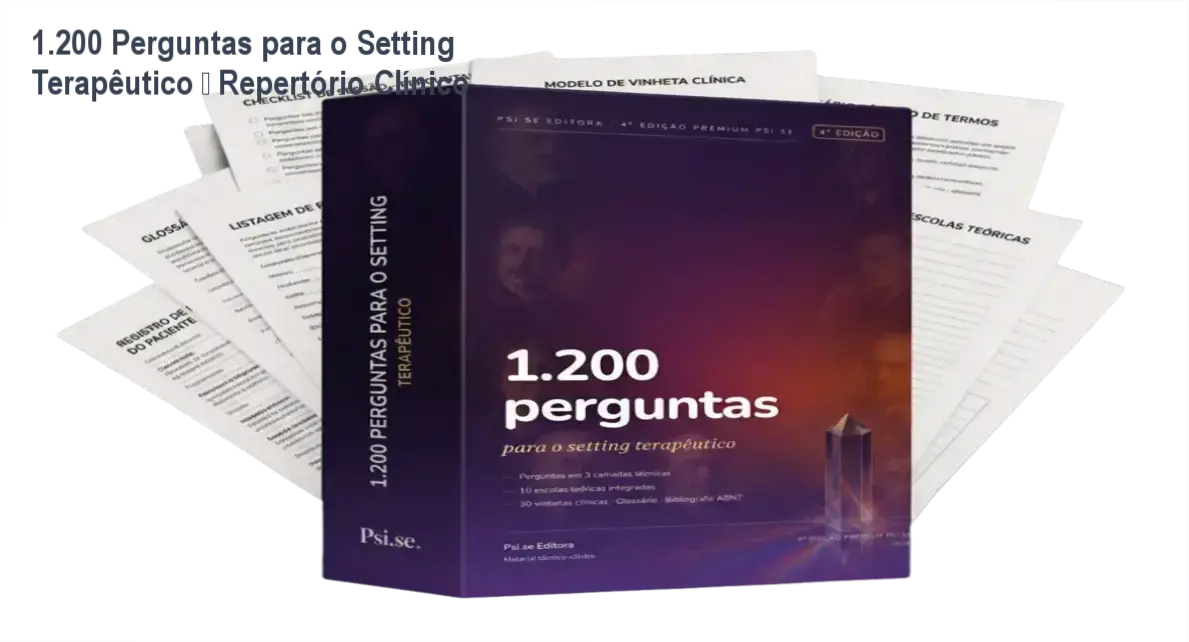 1.200 Perguntas para o Setting Terapêutico – Repertório Clínico 1 Capa do livro 1.200 Perguntas para o Setting Terapêutico mostrando repertório clínico avançado