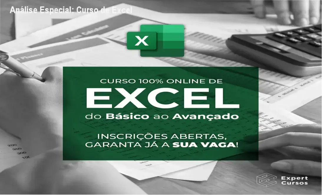 Capa informativa sobre o tema Curso de Excel