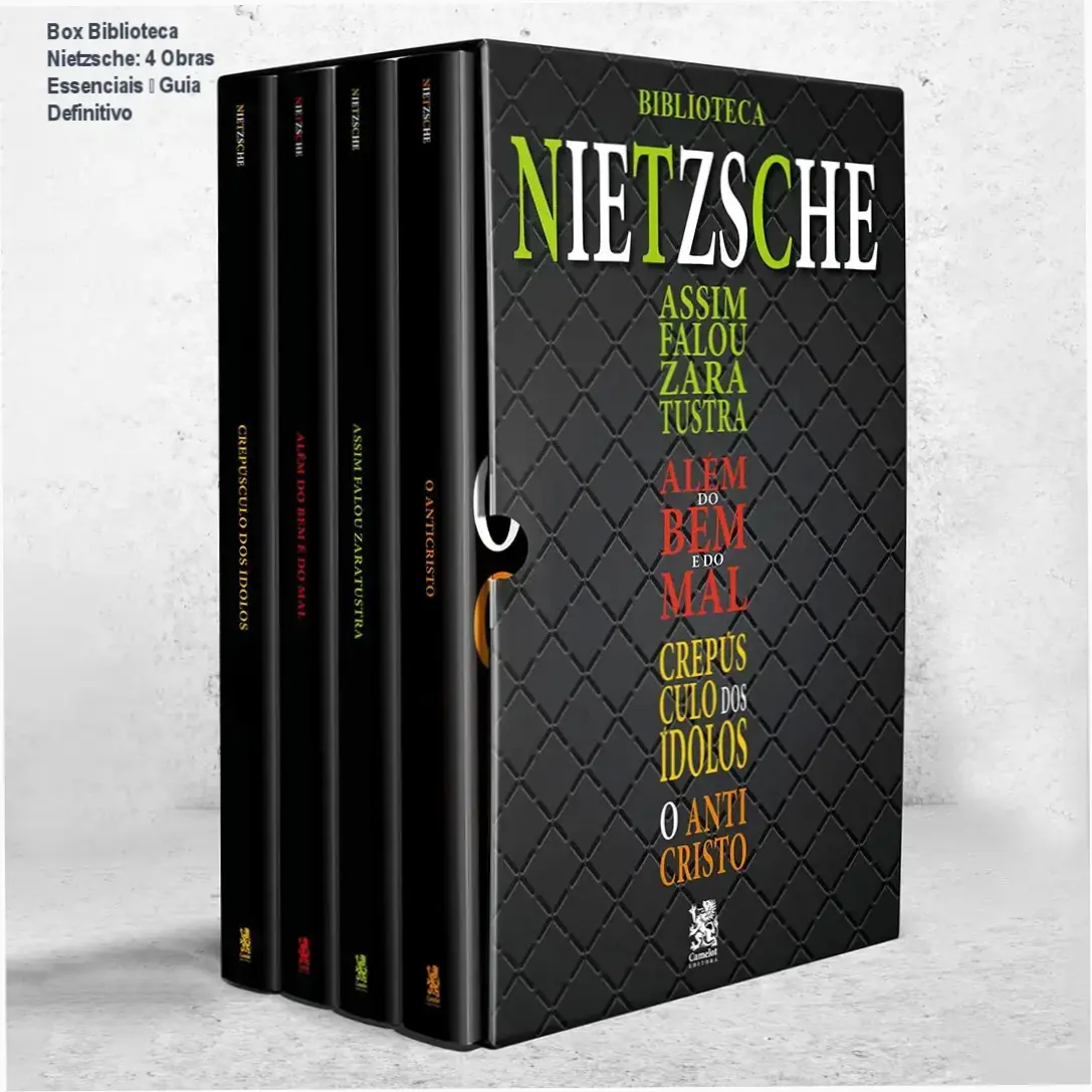 Capa do Box Biblioteca Nietzsche com quatro livros do filósofo Friedrich Nietzsche