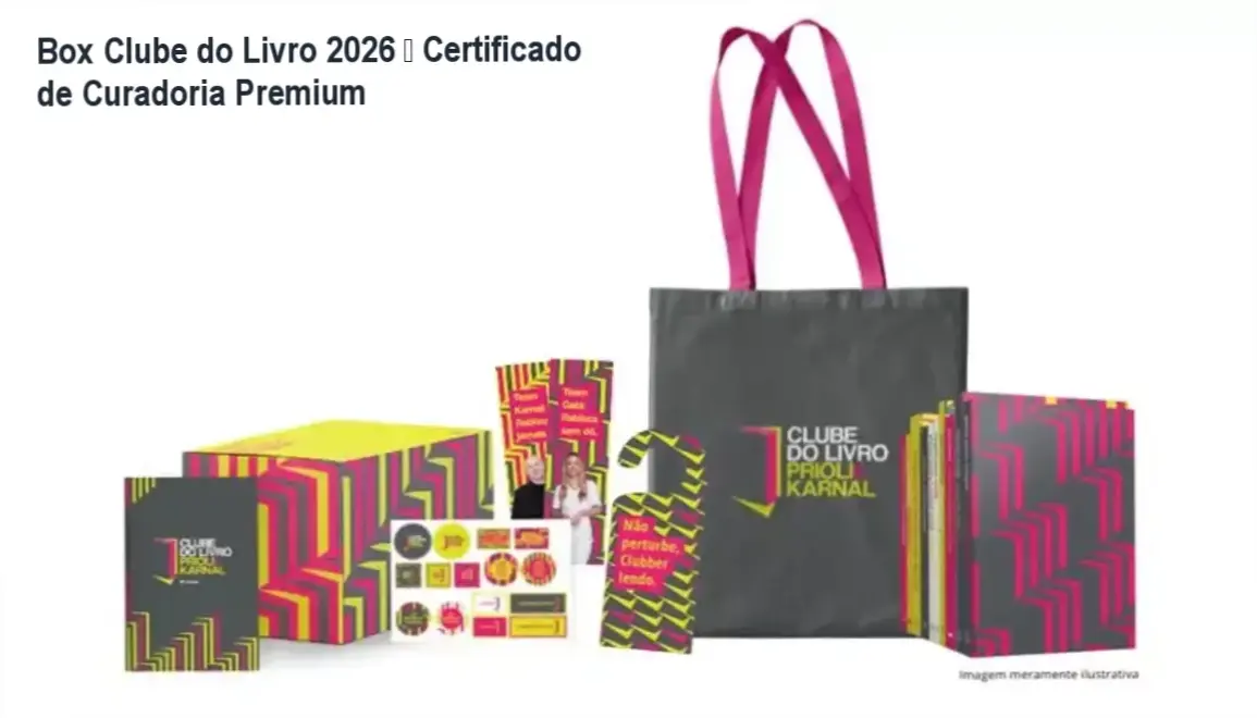 Box Clube do Livro 2026 certificado de curadoria por Gabriela Prioli e Leandro Karnal