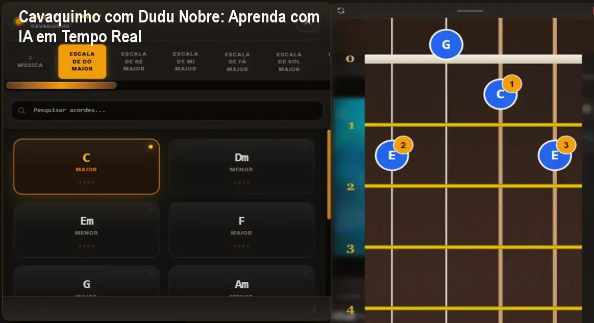 Cavaquinho com Dudu Nobre: Aprenda com IA em Tempo Real 1 Cavaquinho com Dudu Nobre: Aprenda com IA em Tempo Real