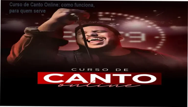 Visão geral do Curso de Canto Online mostrando módulos de técnica vocal e suporte ao aluno