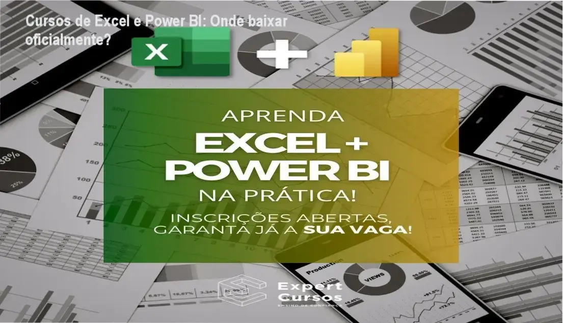 Interface mostrando onde encontrar o download oficial do curso de Excel e Power BI