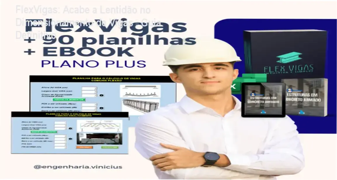 FlexVigas: Acabe a Lentidão no Dimensionamento de Vigas – Guia Definitivo 1 Interface da planilha FlexVigas mostrando cálculo automático de vigas de concreto