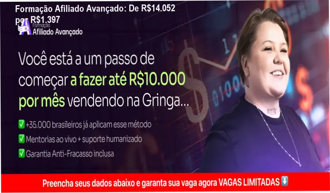Formação Afiliado Avançado: De R$14.052 por R$1.397 1 Formação Afiliado Avançado de Taynã Gauche - oferta com desconto
