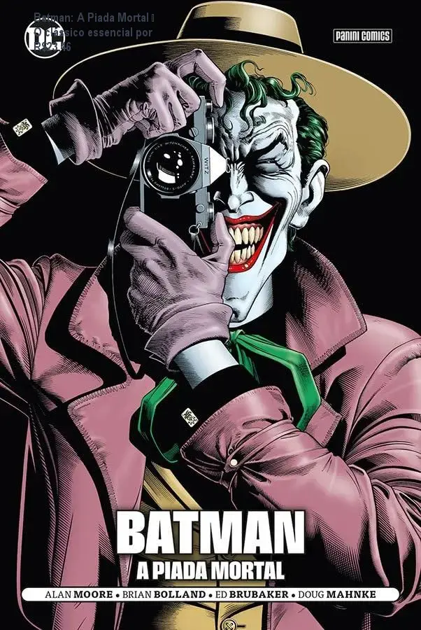 Batman: A Piada Mortal – O clássico essencial por R$23,46 1 Mockup da capa de Batman: A Piada Mortal mostrando a arte de Brian Bolland e destaque para a trama psicológica do Coringa