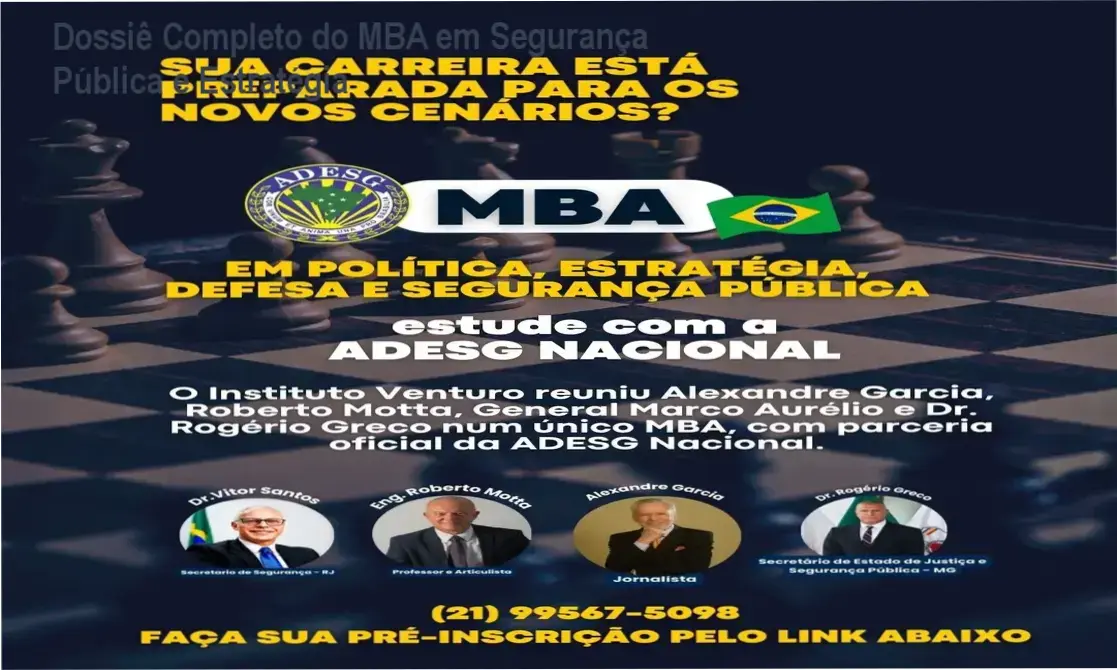 Capa do MBA em Política, Estratégia, Defesa e Segurança Pública oferecido pelo Instituto Venturo em parceria com ADESG