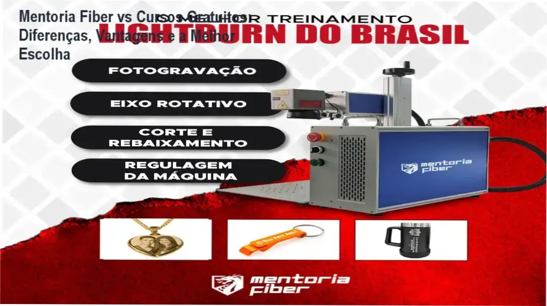 Comparativo visual entre Mentoria Fiber Lightburn e cursos gratuitos